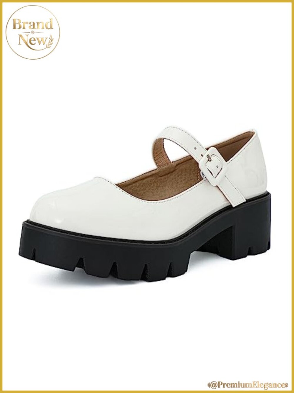 Women's Round Toe Ankle Strap Mary Janes Platform Low Heel Chunky Pumps